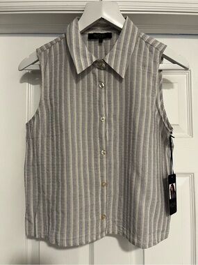RACHEL Roy Sleeveless Striped Button-Up in Gray and White